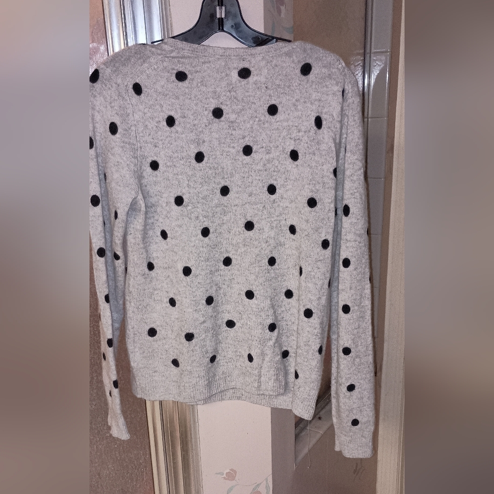Cynthia Rowley Cashmere Sweater XL Grey Black Polka Dots - Picture 3 of 3